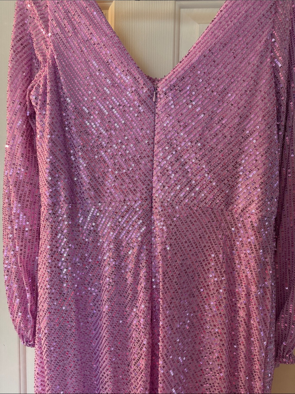 Lavender Sequin Draped Evening Gown - Picture 7 of 8